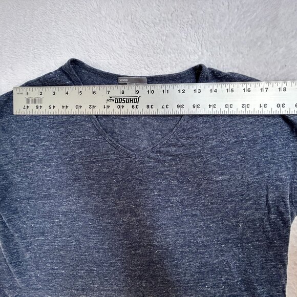 Vince Womens V-Neck Short Sleeve Top Small Linen Heathered Navy Casual Relaxed - Picture 6 of 8